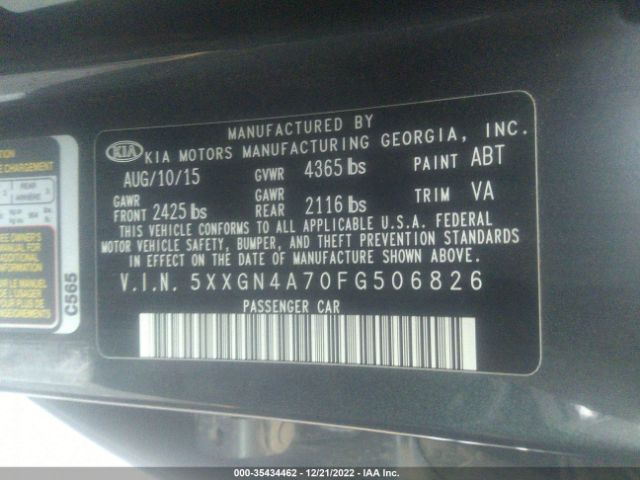 5XXGN4A70FG506826 KIA OPTIMA EX