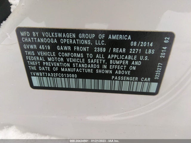 1VWBT7A32FC013080 Volkswagen Passat 1.8t Sport