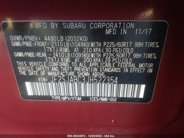 2018 Subaru Forester, VIN: JF2SJABC3JH522354