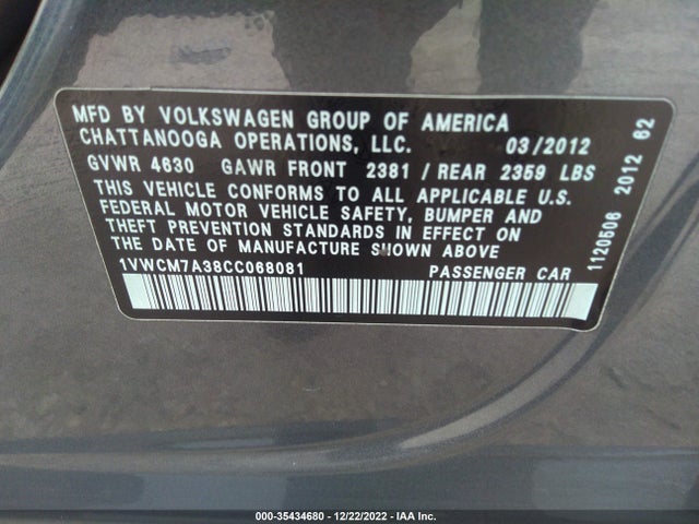 Volkswagen Passat Sel Premium 2012 1VWCM7A38CC068081 Image 10