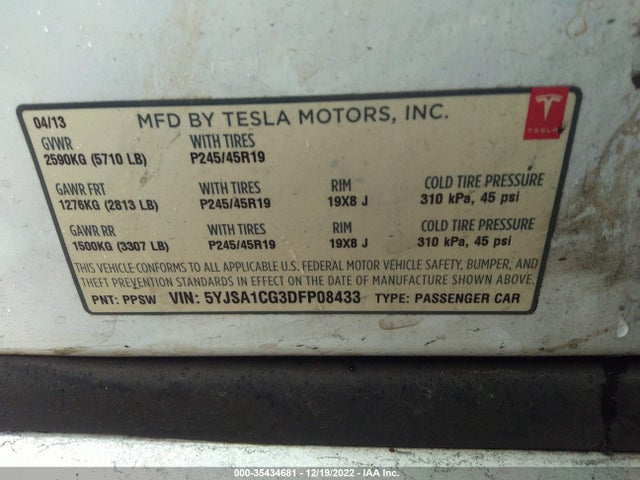 Tesla MODEL S 2013 5YJSA1CG3DFP08433 Image 9