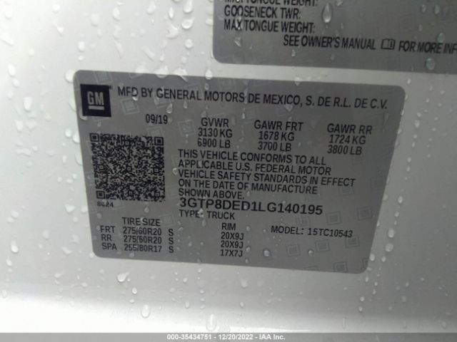 3GTP8DED1LG140195 GMC Sierra 1500 Slt