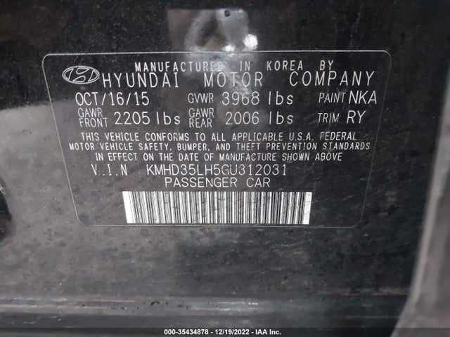 2016 HYUNDAI ELANTRA GT VIN: KMHD35LH5GU312031