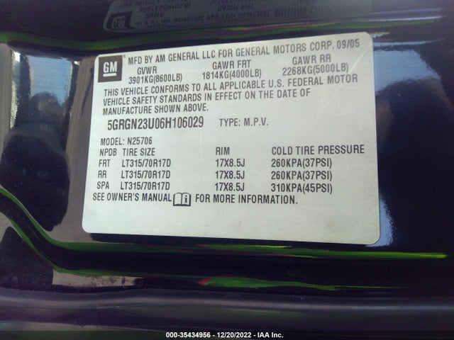 5GRGN23U06H106029 Hummer H2