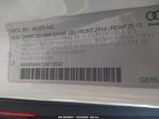 2020 Audi A4, VIN: WAUENAF41LN012542