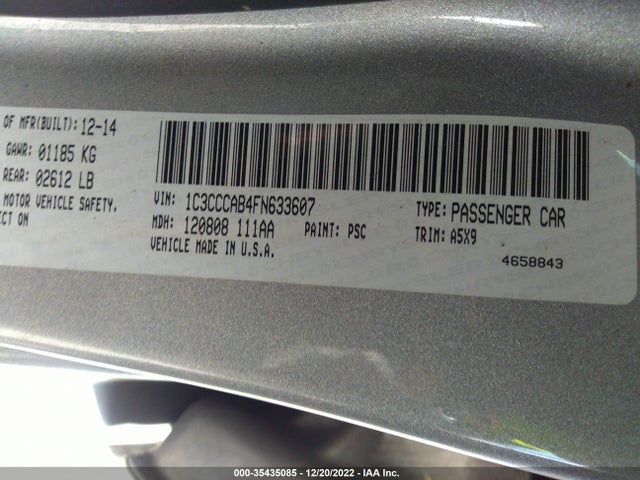 2015 CHRYSLER 200 LIMITED VIN: 1C3CCCAB4FN633607
