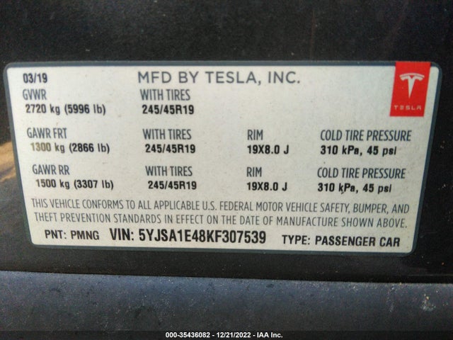 Tesla Model S 100d/p100d/performance 2019 5YJSA1E48KF307539 Image 10