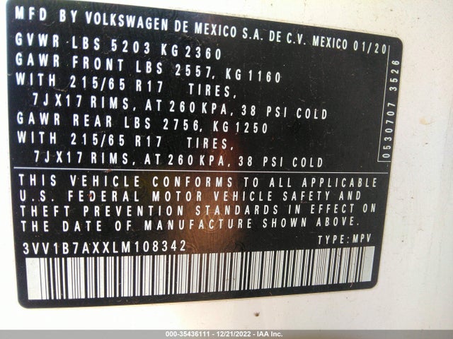 Volkswagen TIGUAN S 2020 3VV1B7AXXLM108342 Image 11
