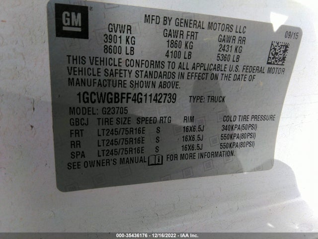 2016 Chevrolet Express, VIN: 1GCWGBFF4G1142739