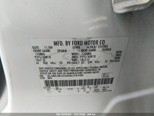 Lincoln MKX 2010 2LMDJ8JC0ABJ15106 Image 9