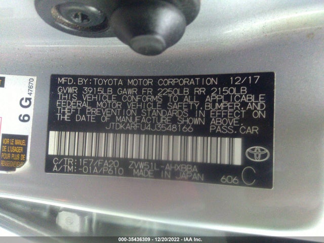 2018 Toyota Prius, VIN: JTDKARFU4J3548166
