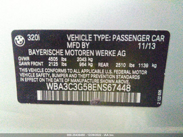 BMW 3 Series 320i Xdrive 2014 WBA3C3G58ENS67448 Image 9