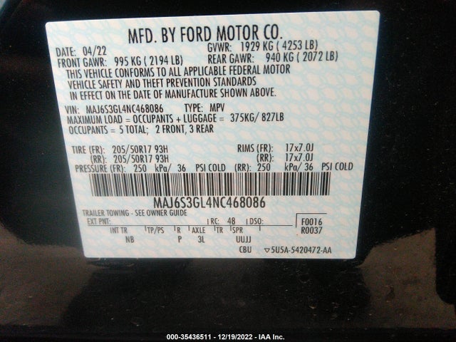 2022 Ford Ecosport, VIN: MAJ6S3GL4NC468086