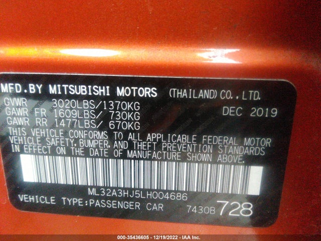 2020 Mitsubishi Mirage, VIN: ML32A3HJ5LH004686