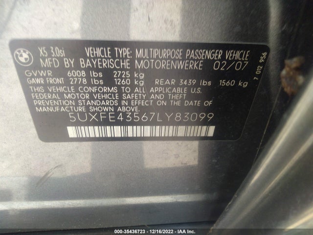 BMW X5 3.0SI 2007 5UXFE43567LY83099 Image 10