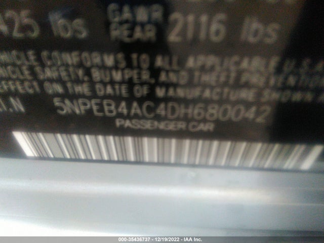 2013 HYUNDAI SONATA GLS PZEV VIN: 5NPEB4AC4DH680042