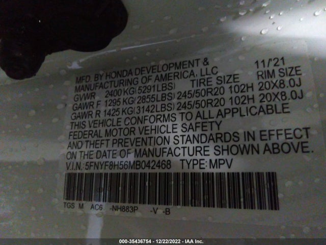 2021 Honda Passport, VIN: 5FNYF8H56MB042468