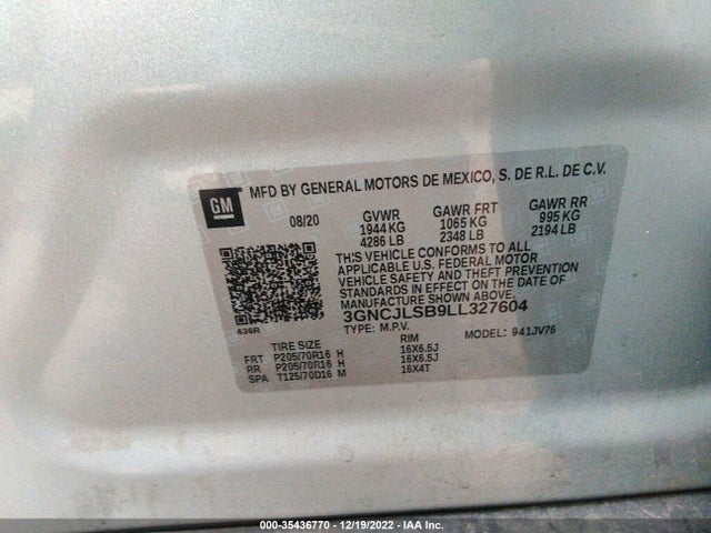 Chevrolet Trax Lt 2020 3GNCJLSB9LL327604 Image 9