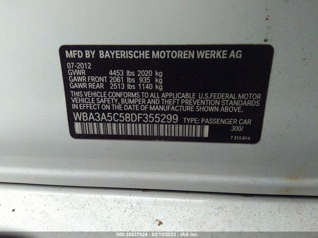 BMW 3 Series 328i 2013 WBA3A5C58DF355299 Image 10