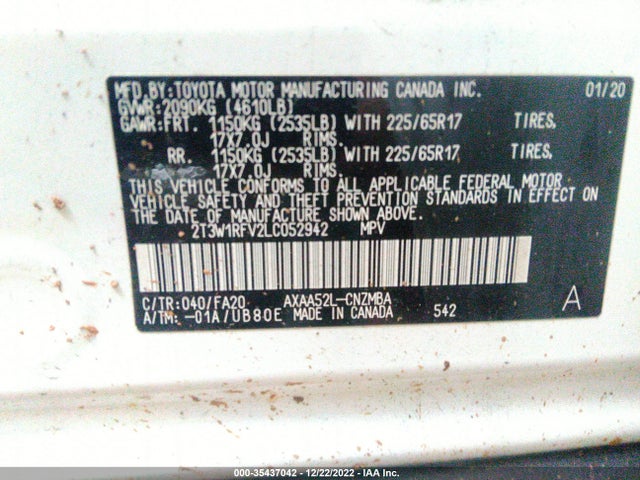 2020 Toyota RAV4, VIN: 2T3W1RFV2LC052942