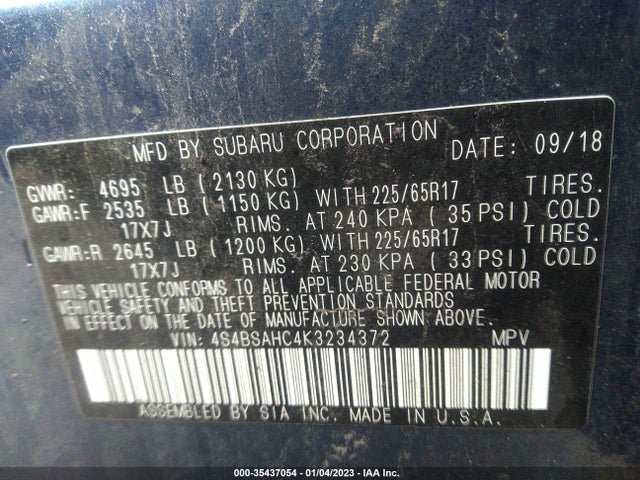 4S4BSAHC4K3234372 Subaru Outback Premium