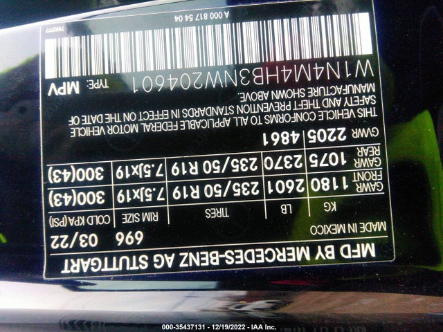 2022 Mercedes-Benz GLB-Class, VIN: W1N4M4HB3NW204601
