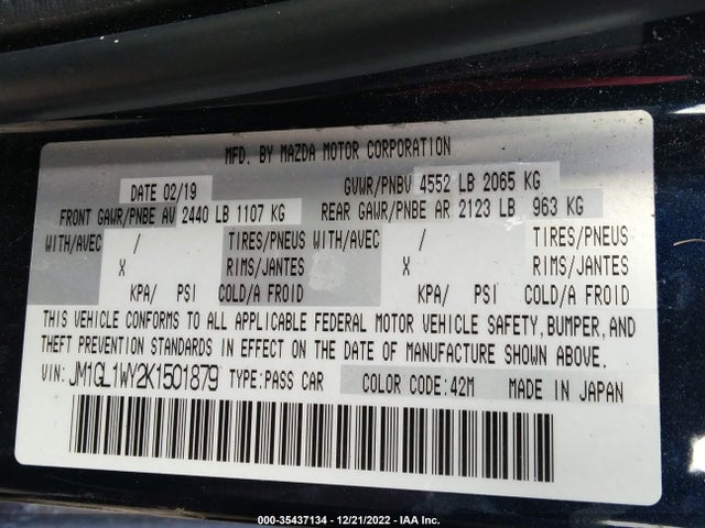 2019 Mazda 6, VIN: JM1GL1WY2K1501879