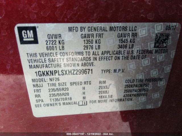 1GKKNPLSXHZ299671 GMC Acadia Denali
