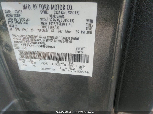 2013 FORD F-150 XL/STX/XLT/FX4/LARIAT VIN: 1FTFX1EF5DFB95959