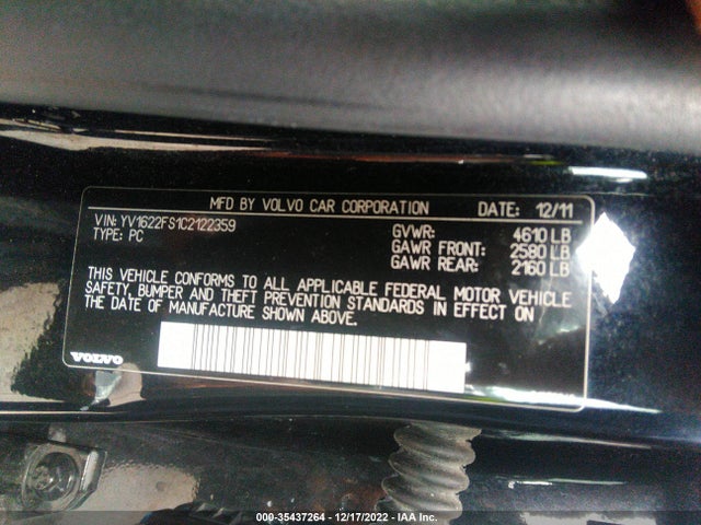 Volvo S60 T5 W/moonroof 2012 YV1622FS1C2122359 Image 9