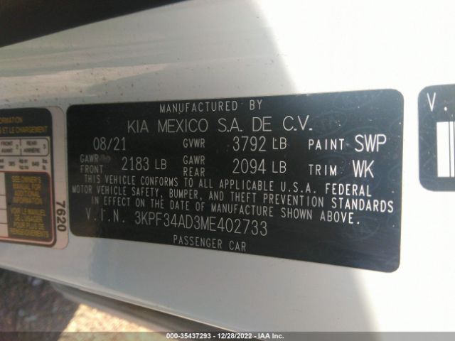 3KPF34AD3ME402733 KIA Forte Gt-line