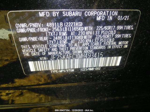 2021 Subaru Forester, VIN: JF2SKAFCXMH493415