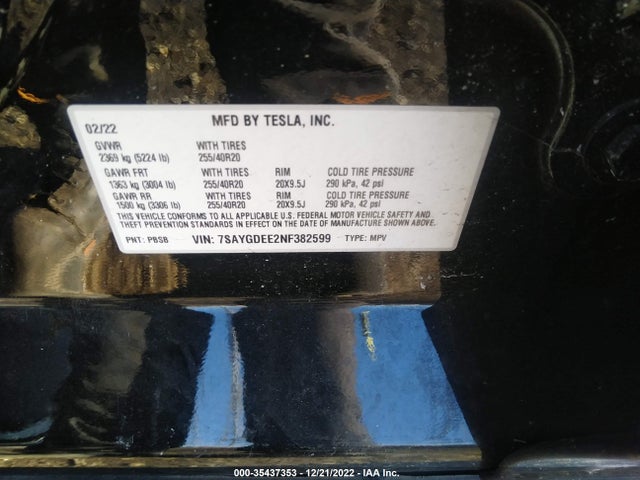 Tesla Model Y Long Range 2022 7SAYGDEE2NF382599 Image 9