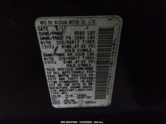 2018 NISSAN ROGUE S VIN: JN8AT2MT1JW451064