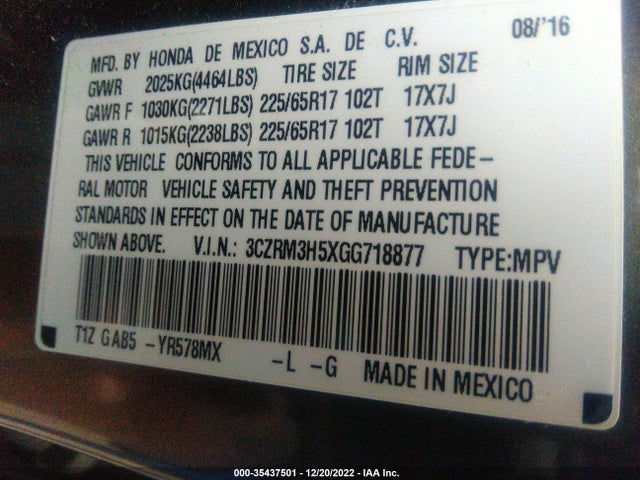 Honda CR-V EX 2016 3CZRM3H5XGG718877 Image 9
