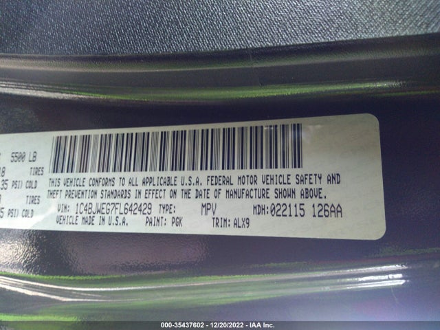 2015 Jeep Wrangler, VIN: 1C4BJWEG7FL642429