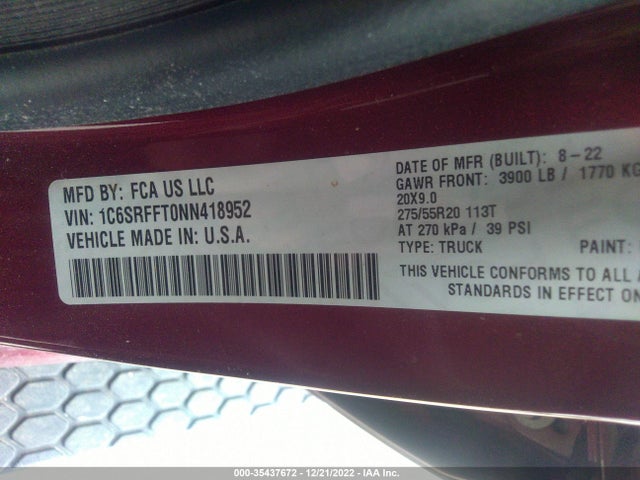 RAM 1500 Lone Star 2022 1C6SRFFT0NN418952 Image 10