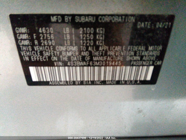 2021 Subaru Legacy, VIN: 4S3BWAF63M3019445