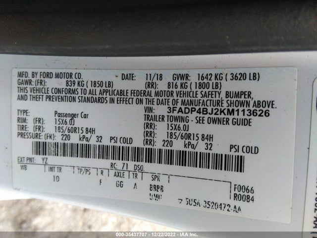 2019 Ford Fiesta, VIN: 3FADP4BJ2KM113626