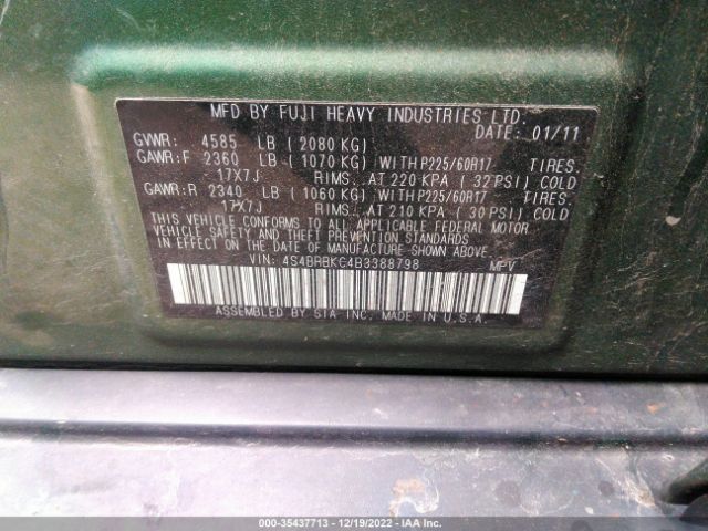 4S4BRBKC4B3388798 Subaru Outback 2.5i Limited Pwr Moon