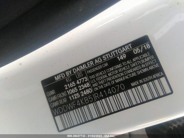 2018 MERCEDES-BENZ C-CLASS C 300 VIN: WDDWF4KB5JR414070