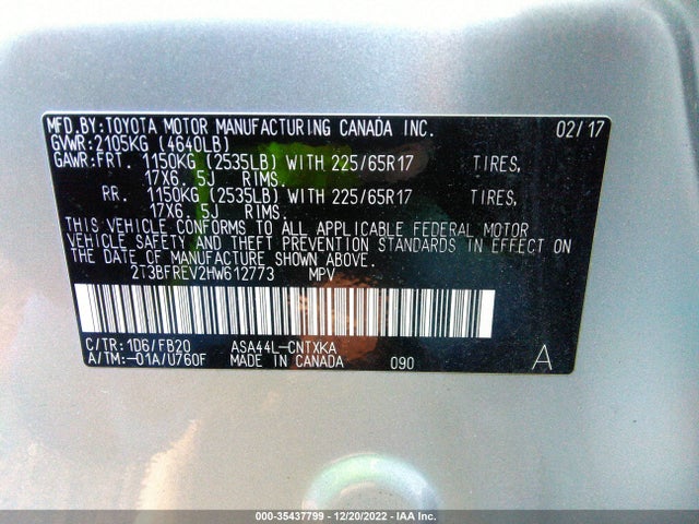 2017 Toyota RAV4, VIN: 2T3BFREV2HW612773