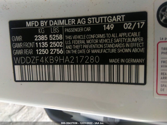 2017 MERCEDES-BENZ E-CLASS E 300 VIN: WDDZF4KB9HA217280