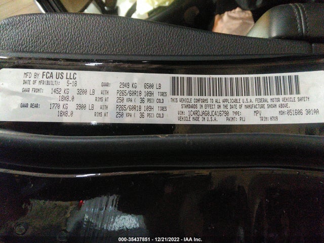 2018 Dodge Durango, VIN: 1C4RDJAG0JC416790