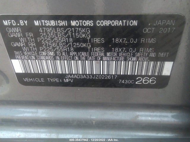 JA4AD3A33JZ022617 Mitsubishi Outlander Se/sel/le