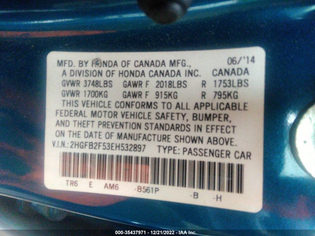 Honda Civic Sedan Lx 2014 2HGFB2F53EH532897 Image 10