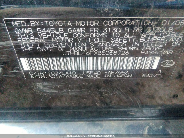 2008 LEXUS LS 460 VIN: JTHBL46FX85068726