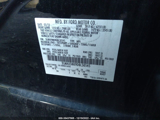Lincoln MKT 2013 2LMHJ5NK9DBL50545 Image 9