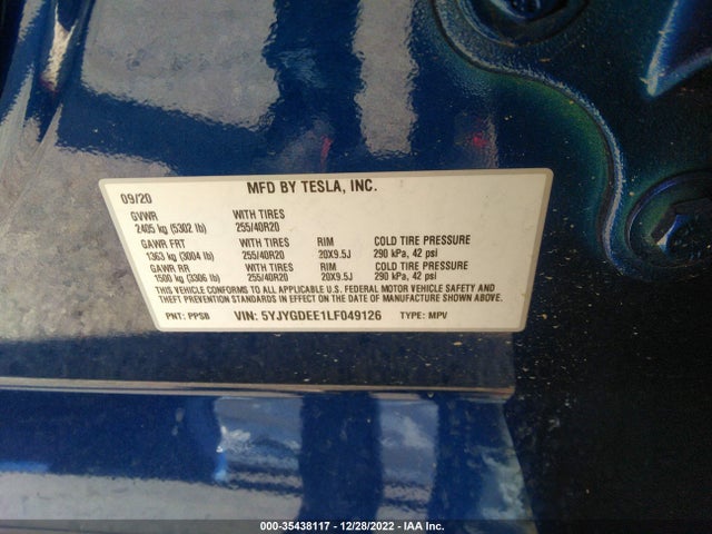 Tesla Model Y Long Range 2020 5YJYGDEE1LF049126 Image 9