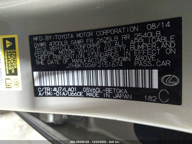 Lexus ES 350 2015 JTHBK1GG6F2151674 Image 10